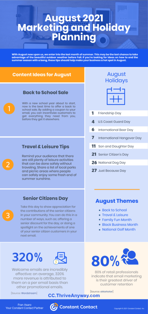 Constant Contact Monthly Marketing and Holiday planning guide Fran Asaro Thrive Anyway